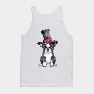 Watercolor Boston Terrier Dog in Magic Hat Tank Top